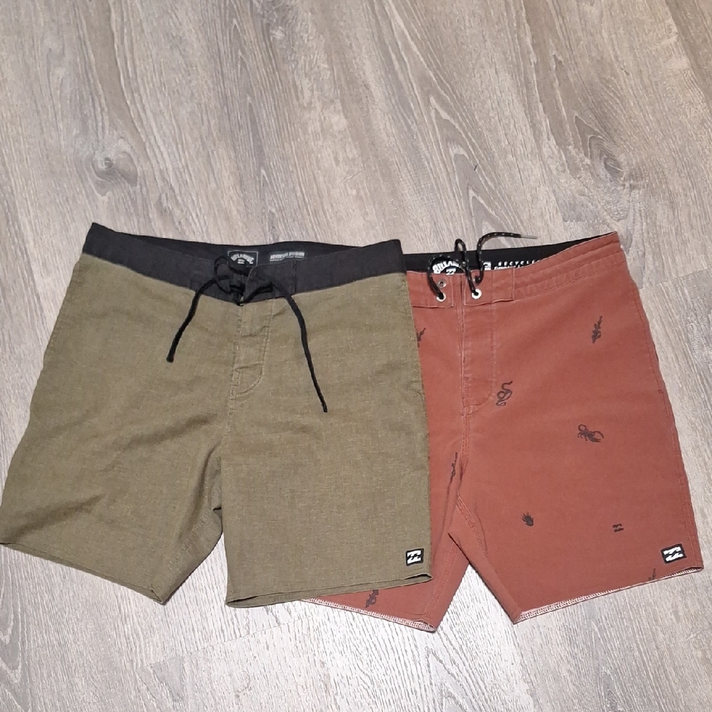 Lot of 2 Billabong Men’s Hybrid Shorts | Olive & Rust | Size 30